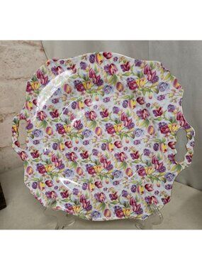 Royal Cotswolds Floral Chintz Serving Tray Handles 12 Scalloped Edge Plate